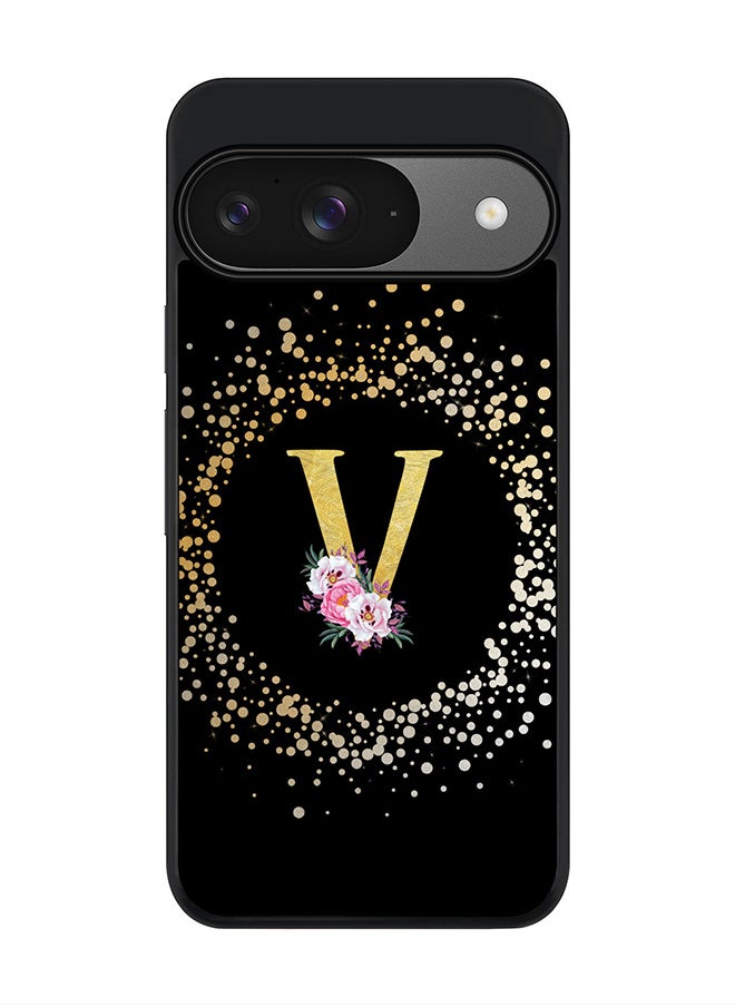 Stylizedd For Google Pixel 9 Case,Slim fit Camera Protection, Shockproof Thin Phone cover - Custom Monogram Floral - V ( Black )  - Image 1