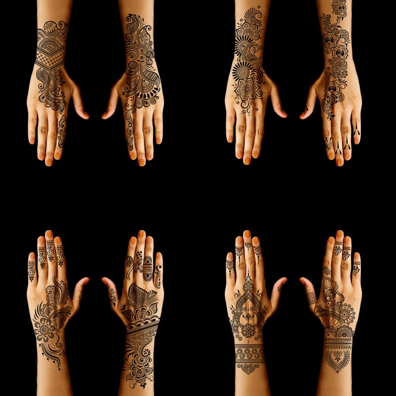 Mzstgh Henna Stencils 9 Sheet Henna Tattoo Kit, Reusable Henna Stickers for Hand Forearm Indian Arabian Self Adhesive Tattoo Templates - Image 2