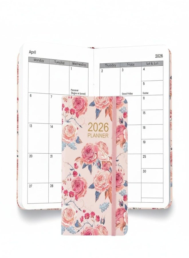 Meisuitd A6 2026 Daily Weekly Monthly Annual Planner with Pink Flower, Small Pocket Planner Notebook Agenda Book For Women - Image 1
