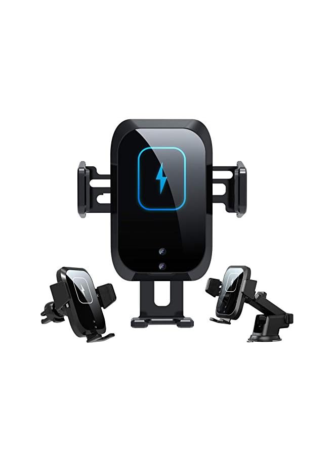 SUPREME Wireless Car Charger, 15W Qi Fast Charging Phone Holder for Car Air Vent and Dashboard/Windscreen, Auto-clamping Car Mount/Cradle Compatible for S22/S21/S20, iPhone 11/12/13/14 series (Black) - Image 2