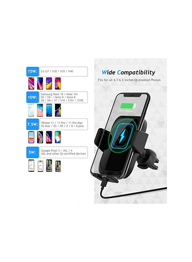 SUPREME Wireless Car Charger, 15W Qi Fast Charging Phone Holder for Car Air Vent and Dashboard/Windscreen, Auto-clamping Car Mount/Cradle Compatible for S22/S21/S20, iPhone 11/12/13/14 series (Black) - Image 4