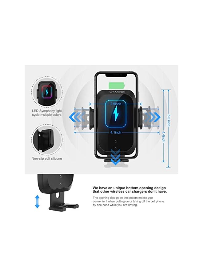 SUPREME Wireless Car Charger, 15W Qi Fast Charging Phone Holder for Car Air Vent and Dashboard/Windscreen, Auto-clamping Car Mount/Cradle Compatible for S22/S21/S20, iPhone 11/12/13/14 series (Black) - Image 3