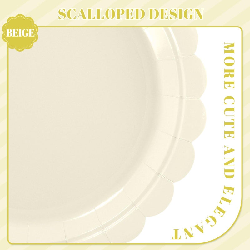 NatNarr 30 Pcs Ivory Paper Plates 9 Inch Disposable Scalloped Cream Plates Cute Beige Dessert Cake Plate Party Dinner Plate for Baby Shower, Wedding, Bridal Shower - Image 3