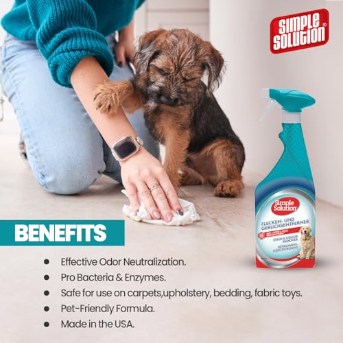 Simple Solution Dog Extreme Stain and Odour Remover, 3X Cleaning Power,Pro Bacteria and Enzymes Formula, Best for Feces, Vomit, Urine, Drool 750ml Spray Bottle - Image 2