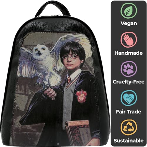 DOGO Small Backpack for Women - Vegan Leather and Unique Design Handmade Backpack Purse for Women, Harry And Hedwig Harry Potter Design - Image 5