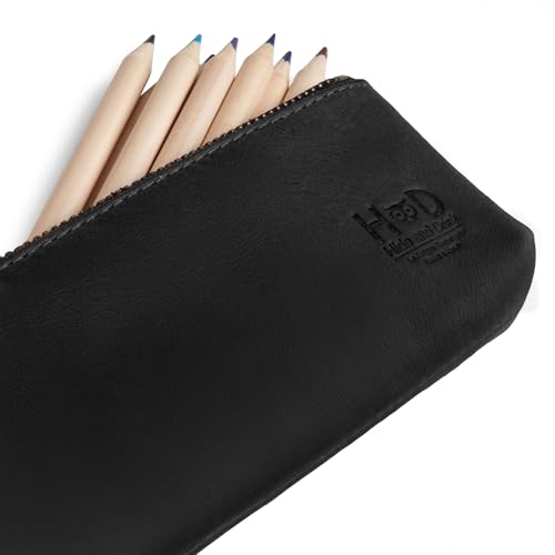 Hide & Drink, Rectangular Pencil Case, Pen & Marker Pouch for Men and Women, Flat Zippered Holder, Classic Style for Artists, Full Grain Leather, Handmade, Charcoal Black - Image 3