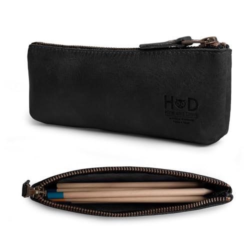 Hide & Drink, Rectangular Pencil Case, Pen & Marker Pouch for Men and Women, Flat Zippered Holder, Classic Style for Artists, Full Grain Leather, Handmade, Charcoal Black - Image 1