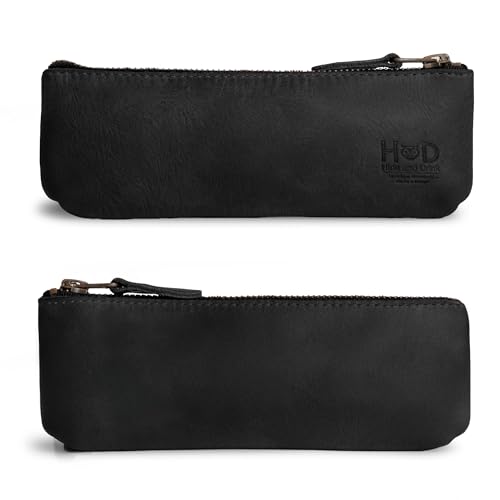 Hide & Drink, Rectangular Pencil Case, Pen & Marker Pouch for Men and Women, Flat Zippered Holder, Classic Style for Artists, Full Grain Leather, Handmade, Charcoal Black - Image 2