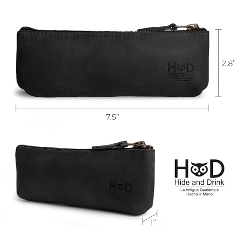 Hide & Drink, Rectangular Pencil Case, Pen & Marker Pouch for Men and Women, Flat Zippered Holder, Classic Style for Artists, Full Grain Leather, Handmade, Charcoal Black - Image 4