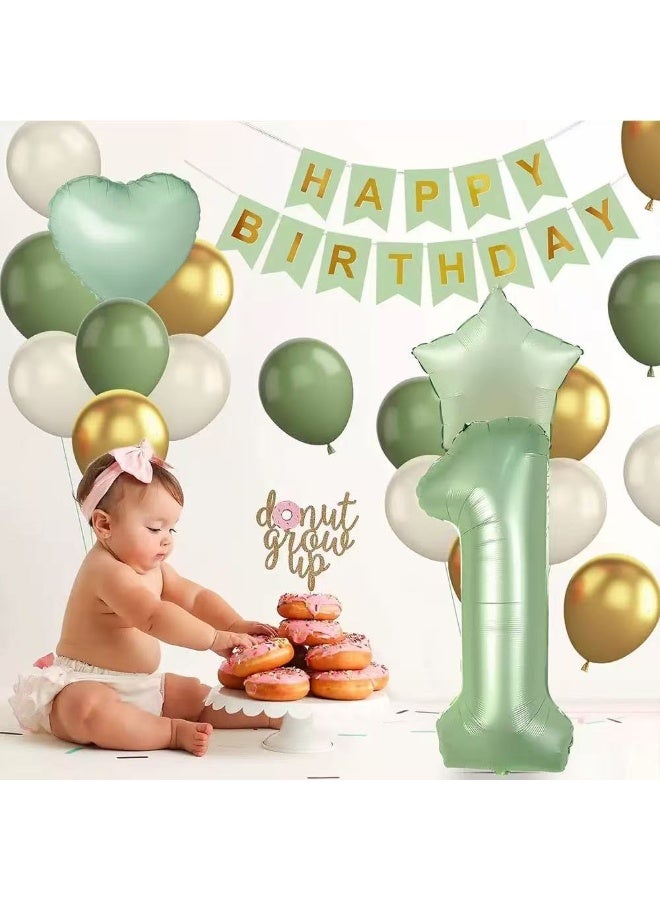30Pcs 1st Birthday Party Decoration Set –  Balloons, Happy Birthday Banner, Number 1 Foil Balloon, Star & Heart Foil Balloons, Butterfly Stickers for Baby Shower & Kids Birthday - Image 1