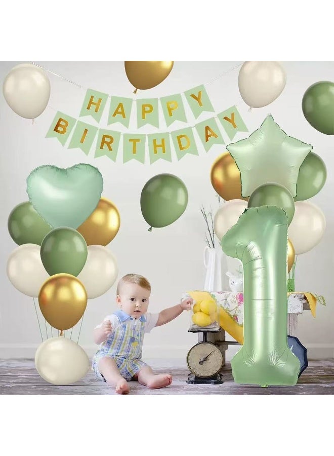 30Pcs 1st Birthday Party Decoration Set –  Balloons, Happy Birthday Banner, Number 1 Foil Balloon, Star & Heart Foil Balloons, Butterfly Stickers for Baby Shower & Kids Birthday - Image 3