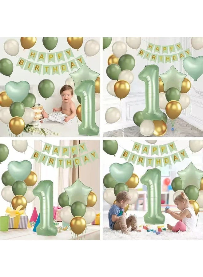 30Pcs 1st Birthday Party Decoration Set –  Balloons, Happy Birthday Banner, Number 1 Foil Balloon, Star & Heart Foil Balloons, Butterfly Stickers for Baby Shower & Kids Birthday - Image 2