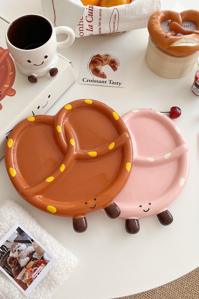 Paraphrase Adorable Pretzel Ceramic Snack Plate | Individual Serving Dish & Gift Box Set | Brown - Image 4
