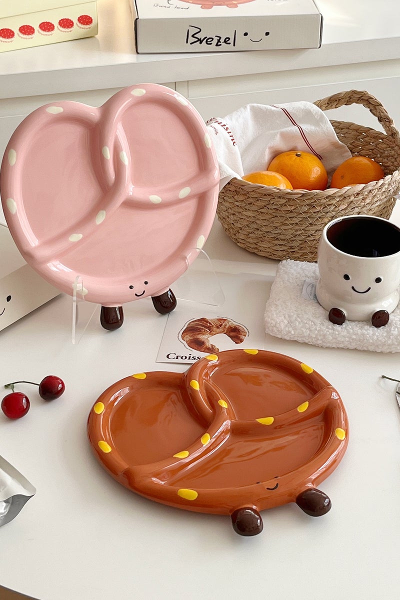 Paraphrase Adorable Pretzel Ceramic Snack Plate | Individual Serving Dish & Gift Box Set | Brown - Image 5