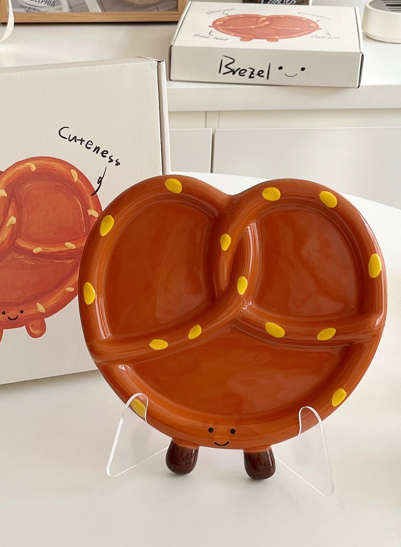 Paraphrase Adorable Pretzel Ceramic Snack Plate | Individual Serving Dish & Gift Box Set | Brown - Image 1