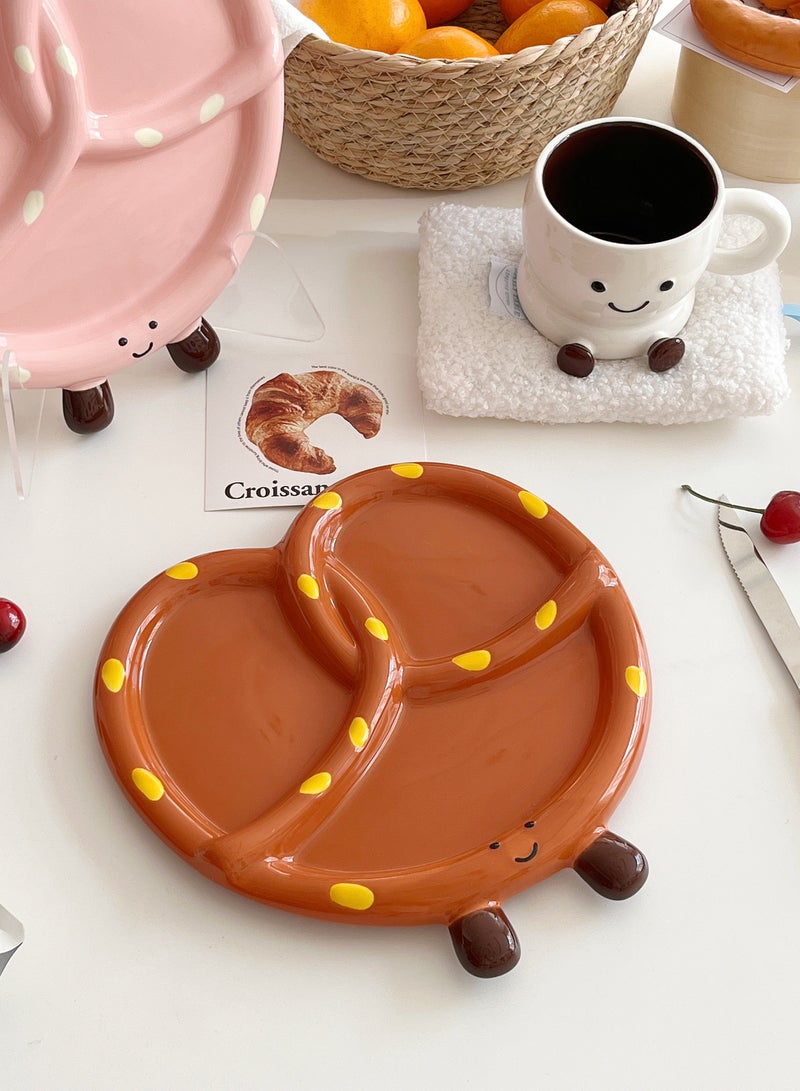 Paraphrase Adorable Pretzel Ceramic Snack Plate | Individual Serving Dish & Gift Box Set | Brown - Image 3