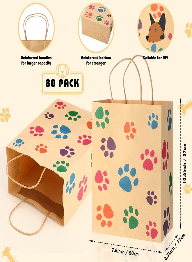 Tenceur 80 Pcs Dog Gift Bags Goodie Paw Puppy Paper Treat Bags Bulk with Handles 10.63 x 4.72 x 7.87 Inch Dog Themed Party Favors Shopping Holiday Kraft (Brown Colorful - Image 2