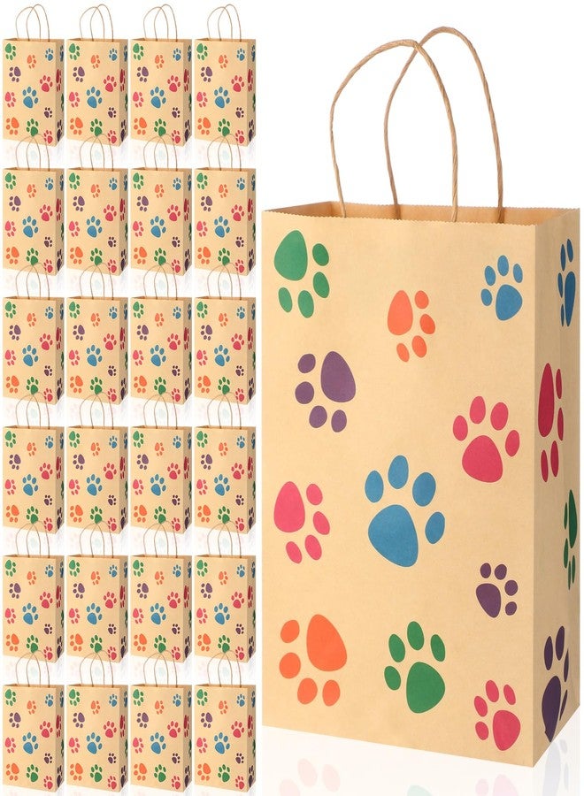 Tenceur 80 Pcs Dog Gift Bags Goodie Paw Puppy Paper Treat Bags Bulk with Handles 10.63 x 4.72 x 7.87 Inch Dog Themed Party Favors Shopping Holiday Kraft (Brown Colorful - Image 1