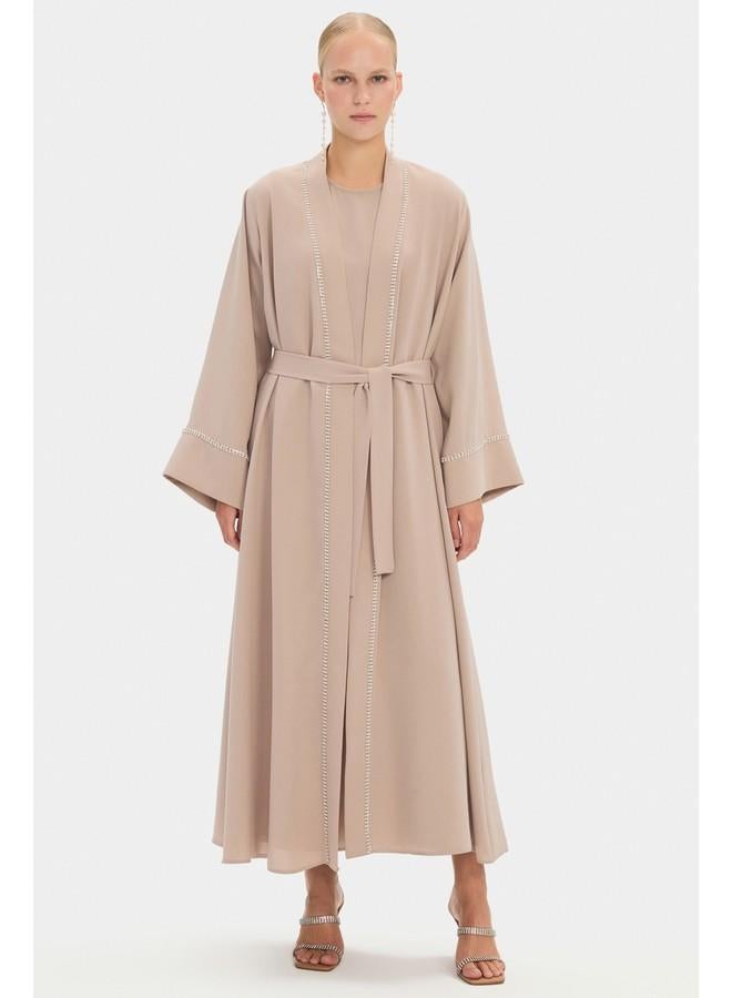 جون فستان ماكسي نسائي بنقوش الزهور وأكمام بالون - لون حجري - Image 1