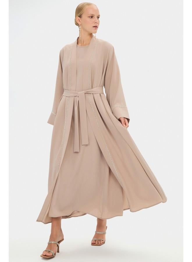 جون فستان ماكسي نسائي بنقوش الزهور وأكمام بالون - لون حجري - Image 2