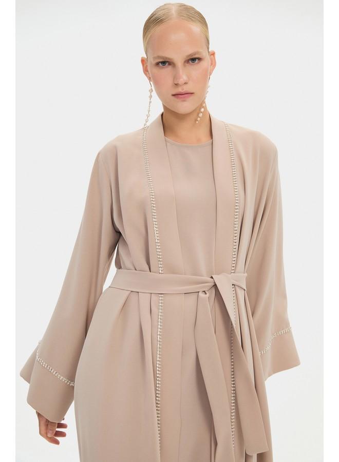 جون فستان ماكسي نسائي بنقوش الزهور وأكمام بالون - لون حجري - Image 3