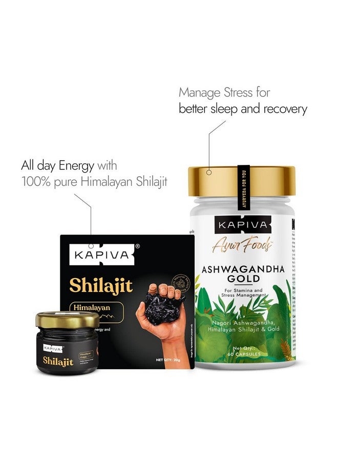 Kapiva كابيفا شيلاجيت الهيمالايا + أشواغاندا جولد | تعزيز القدرة على التحمل وتقليل التوتر | طبيعي وأيورفيدي، قرص - Image 4
