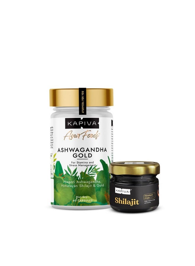 Kapiva كابيفا شيلاجيت الهيمالايا + أشواغاندا جولد | تعزيز القدرة على التحمل وتقليل التوتر | طبيعي وأيورفيدي، قرص - Image 1