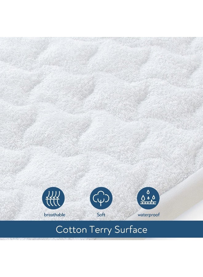 Magik & Kover Multiple Sizes(16 Sizes), Bassinet Mattress Pad Cover for UPPAbaby Bassinet, BABYBJORN Cradle and Moses Basket, Waterproof Quilted Bassinet Mattress Protector, Cotton Terry Surface, 2 Pack, 13" x 30"  - Image 2