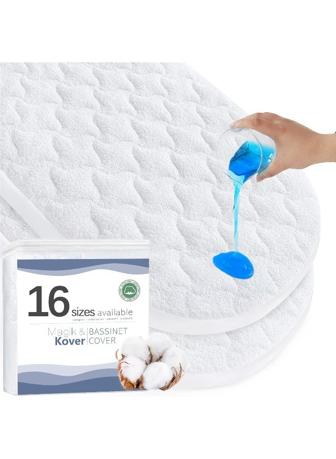 Magik & Kover Multiple Sizes(16 Sizes), Bassinet Mattress Pad Cover for UPPAbaby Bassinet, BABYBJORN Cradle and Moses Basket, Waterproof Quilted Bassinet Mattress Protector, Cotton Terry Surface, 2 Pack, 13" x 30"  - Image 1