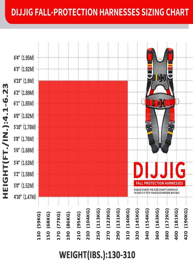 DIJJIG Fall Protection Safety Full Body Harness 5pt Adjustment Safe Comfortable Construction Positioning Harness Extra Long Thick Leg Back Padded Push-Button Quick-Lock Buckles OSHA and ANSI compliant - Image 3
