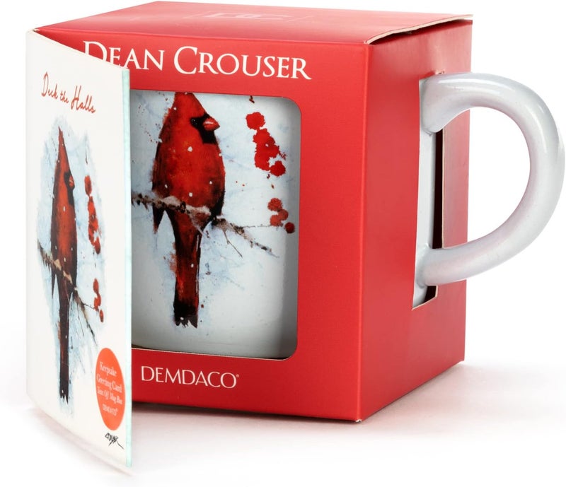 DEMDACO Cardinal Holly Watercolor Red and White 12 ounce Stoneware Boxed Christmas Coffee Cup Mug with Card - Image 5
