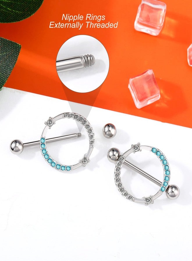 Melighting 14G Nipple Rings Shiny Stainless Steel 316L Clear Blue CZ Dainty Round Nipple Barbell Nipple Bars Body Piercing Jewelry for Women - Image 3