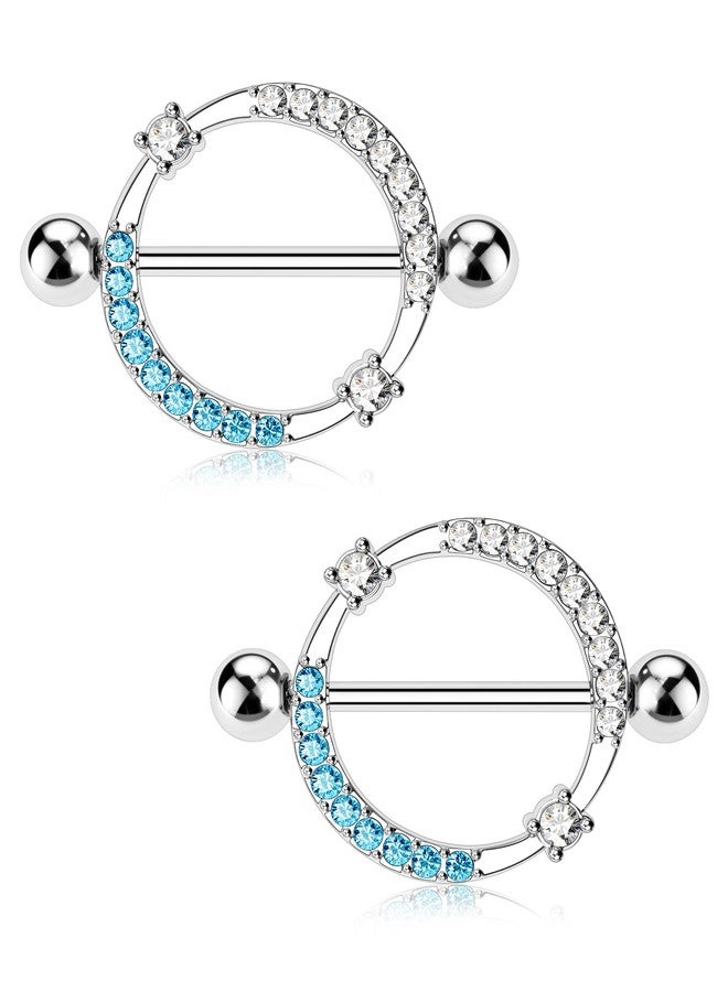 Melighting 14G Nipple Rings Shiny Stainless Steel 316L Clear Blue CZ Dainty Round Nipple Barbell Nipple Bars Body Piercing Jewelry for Women - Image 1