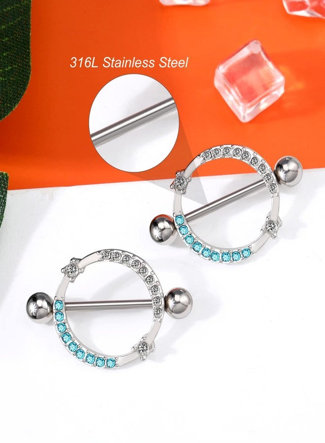 Melighting 14G Nipple Rings Shiny Stainless Steel 316L Clear Blue CZ Dainty Round Nipple Barbell Nipple Bars Body Piercing Jewelry for Women - Image 4
