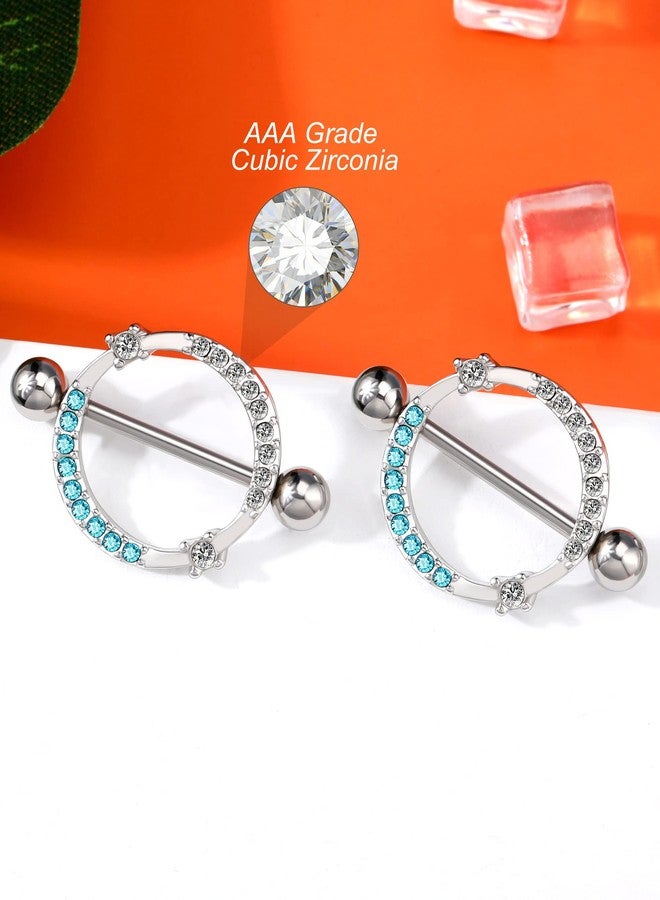 Melighting 14G Nipple Rings Shiny Stainless Steel 316L Clear Blue CZ Dainty Round Nipple Barbell Nipple Bars Body Piercing Jewelry for Women - Image 5