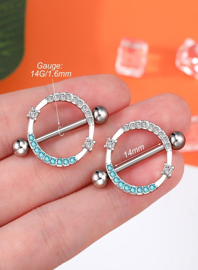 Melighting 14G Nipple Rings Shiny Stainless Steel 316L Clear Blue CZ Dainty Round Nipple Barbell Nipple Bars Body Piercing Jewelry for Women - Image 2