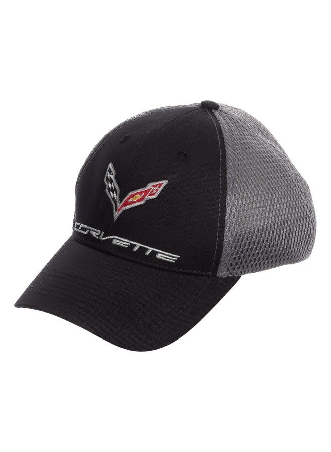 Calhoun Chevrolet Corvette Hat Black & Grey Mesh Trucker Cap C7 Logo Adjustable Snapback - Image 1