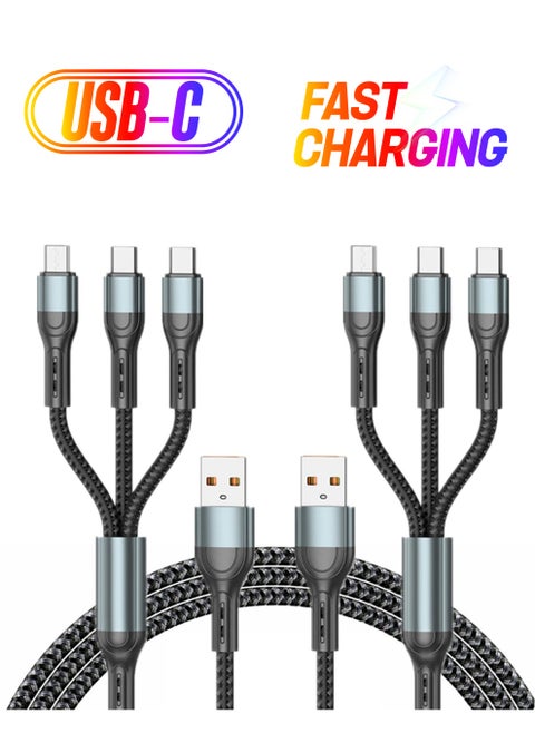 2-Pack Charger Cable for Type-C, Micro USB and IP Smartphones, 3-in-1 Super Fast USB Charging Cord Compatible with Game Controllers and Airpods, 4ft