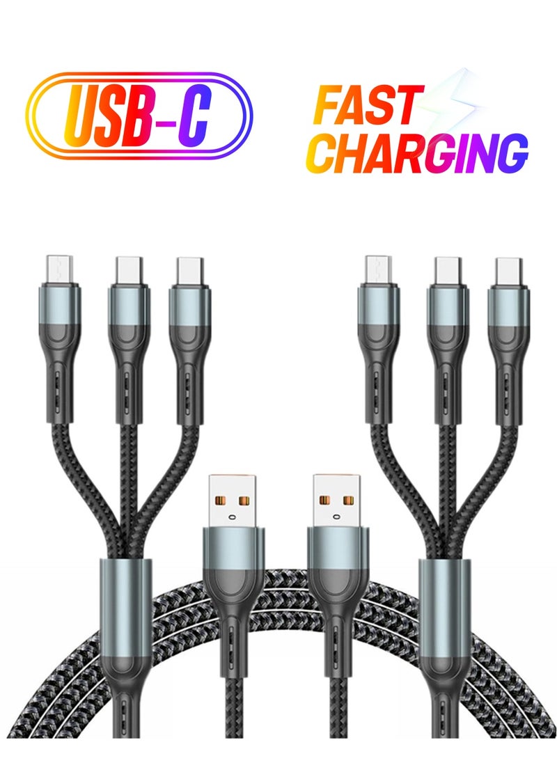 2-Pack Charger Cable for Type-C, Micro USB and IP Smartphones, 3-in-1 Super Fast USB Charging Cord Compatible with Game Controllers and Airpods, 4ft