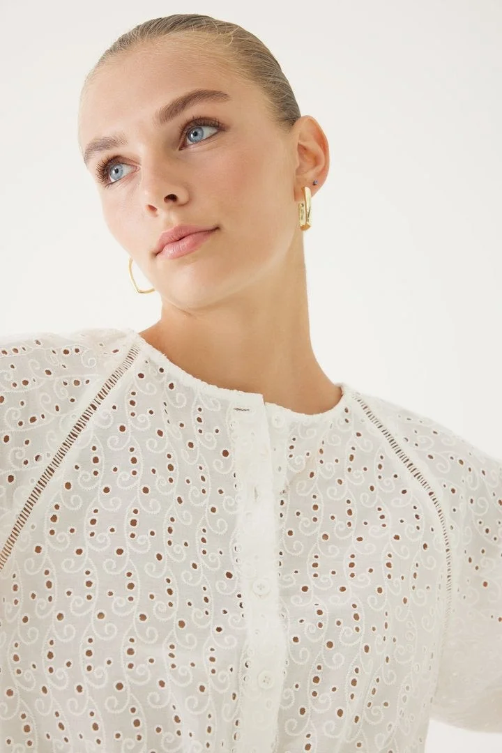 EXQUISE Lace-Look Belted Shirt