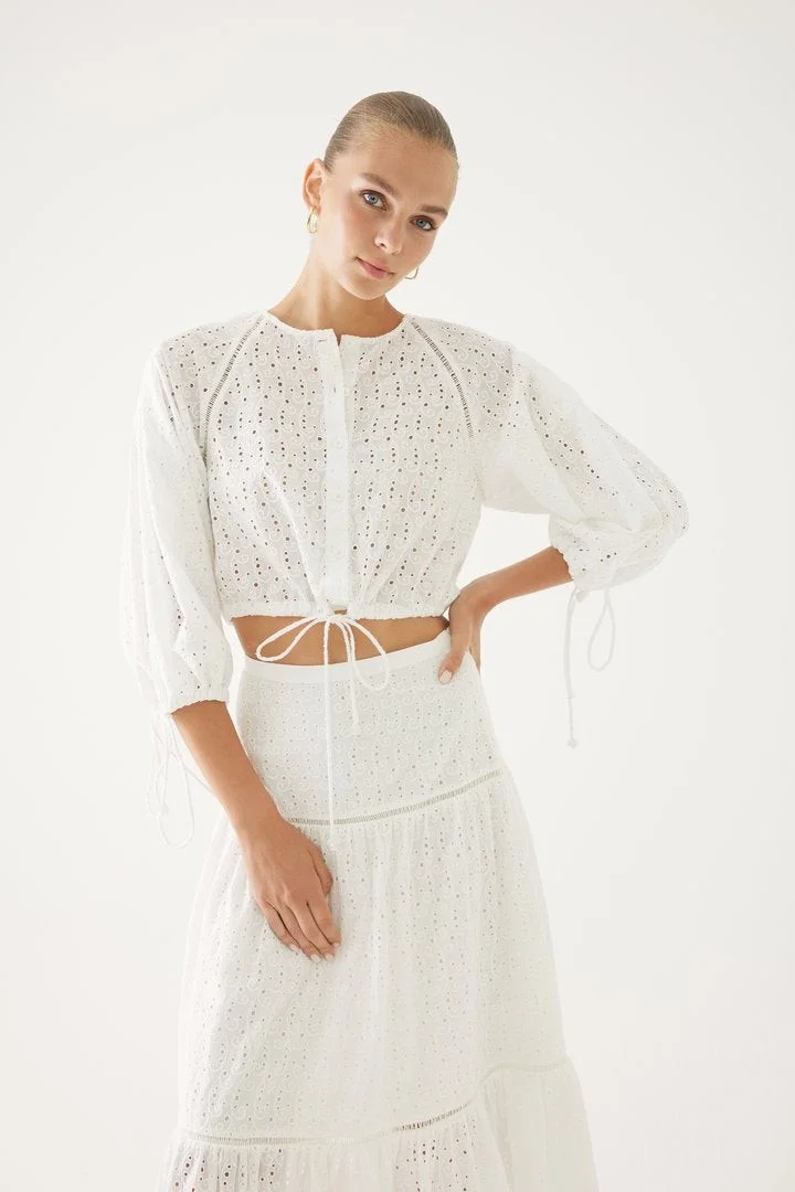 EXQUISE Lace-Look Belted Shirt