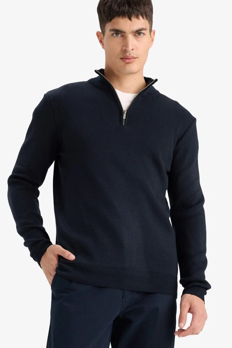 DeFacto Standard Fit Half Zippered Basic Knit Pullover