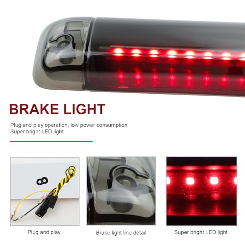 Tresound 3rd Third Brake Light for 1992-1999 Chevy C/K Suburban Blazer Tahoe/GMC Yukon Jimmy/Hummer H2/ Bravada LED High Mount Lamp Stop Light (Smoked) - Image 2