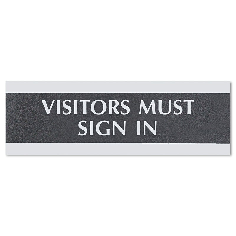 Headline Sign 4763 Century Series Office Sign, VISITORS MUST SIGN IN, 9 x 3, Black/Silver - Image 3