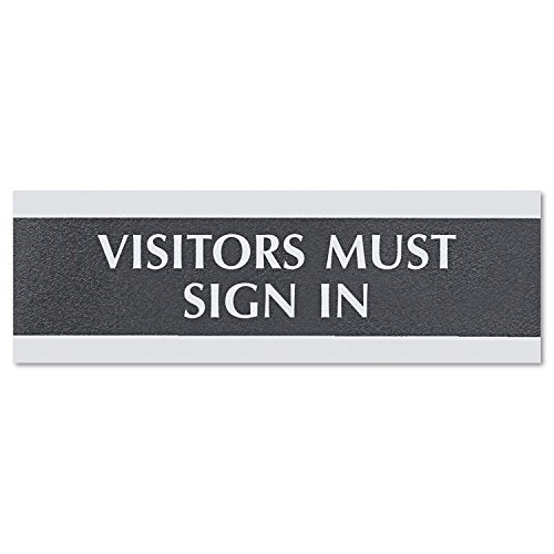 Headline Sign 4763 Century Series Office Sign, VISITORS MUST SIGN IN, 9 x 3, Black/Silver - Image 1