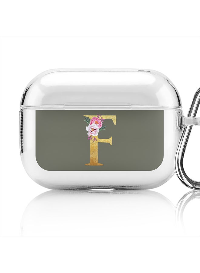 Stylizedd Classic Clear printed Case for Apple AirPods Pro 2nd Generation Thin Transparent Cover - Custom Monogram Initial Letter Floral Pattern Alphabet - F (Olive Green ) - Image 1