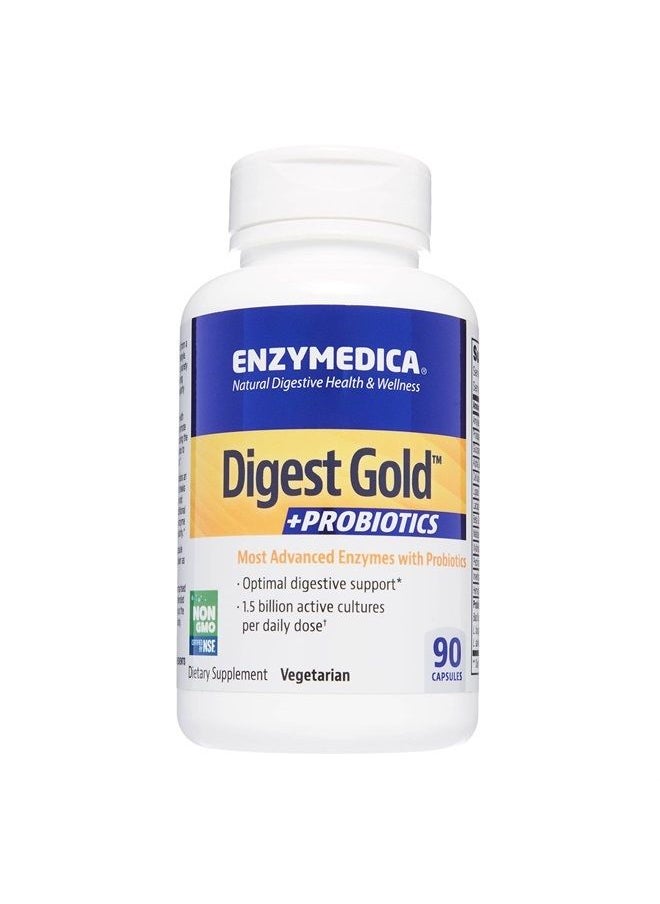 ENZYMEDICA - Digest Gold + Probiotics, 2-in-1 Advanced Formula, Supports Healthy Gut with 9 Different Probiotic Strains, Improves Digestion, 90 Capsules - Image 1