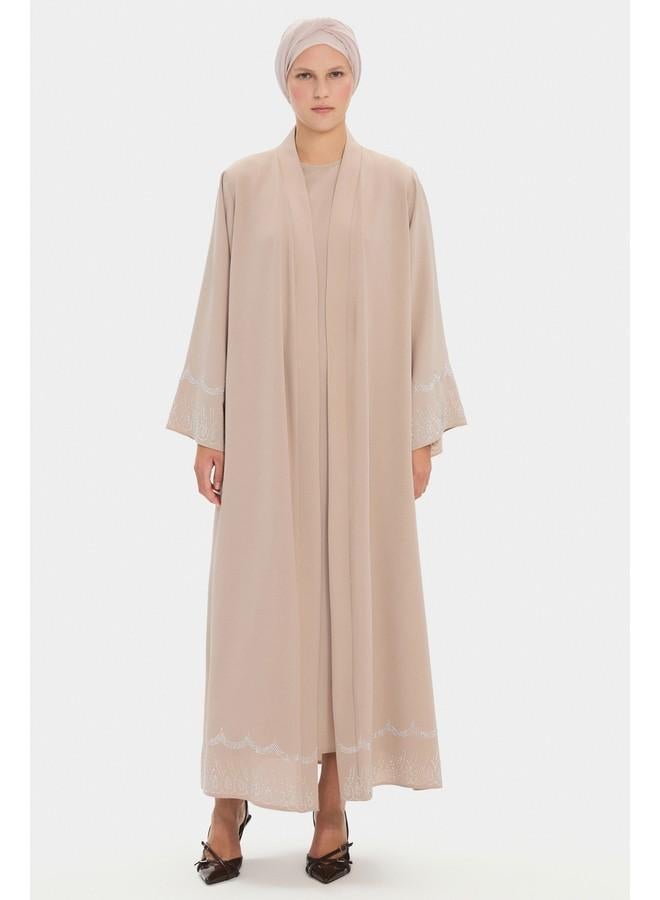 جون عباية نسائية مطرزة بحجر مع حزام خصر بتفاصيل حجرية - Image 1