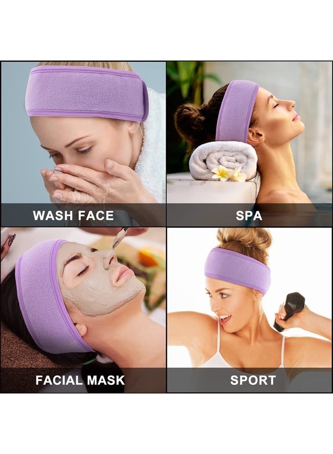 Whaline Spa Facial Headband 4 Packs Head Wrap Terry Cloth Headband Adjustable Stretch Towel for Bath, Makeup and Sport (Light Purple) - Image 3