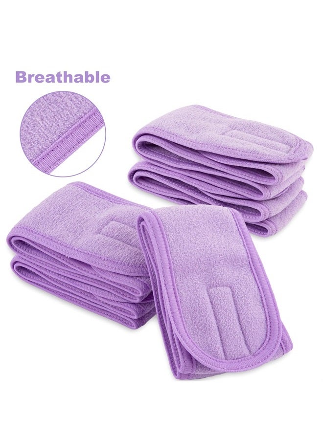 Whaline Spa Facial Headband 4 Packs Head Wrap Terry Cloth Headband Adjustable Stretch Towel for Bath, Makeup and Sport (Light Purple) - Image 1